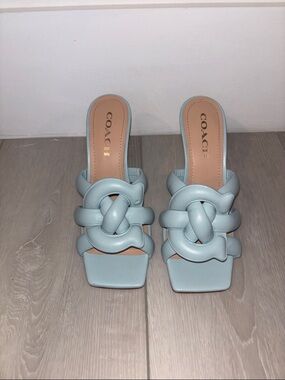 Coach Pale Blue Knotted Leather Slide Mules size 38